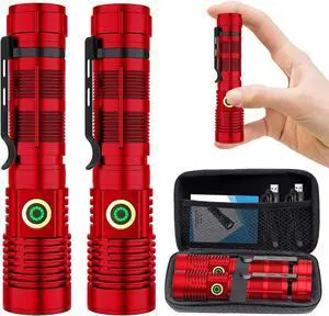 Rechargeable Flashlight High Lumens, High Lumens Super Bright Flash Light, Long-Range Zoomable LED Flashlights for Emergency, EDC, Searching, Waterproof Flashlight Dimmable Red 2Pcs Rechargeable Flashlight High Lumens, High Lumens Super Bright Flash Light, Long-Range Zoomable LED Flashlights for Emergency, EDC, Searching, Waterproof Flashlight Dimmable Red 2Pcs
