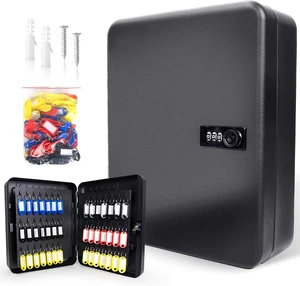 120-Position Key Cabinet with Combination Lock, Wall Mount, Black Steel with Key Tags & Hooks 120-Position Key Cabinet with Combination Lock, Wall Mount, Black Steel with Key Tags & Hooks