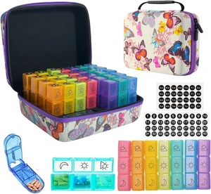 31-Day Monthly Pill Organizer, 3 Times Daily, with Hard Shell Case & Pill Cutter, Butterfly 31-Day Monthly Pill Organizer, 3 Times Daily, with Hard Shell Case & Pill Cutter, Butterfly