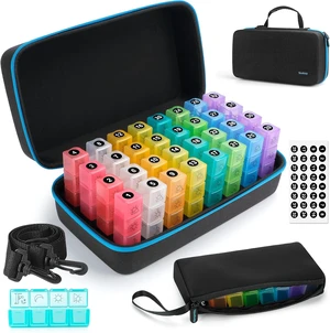 Monthly Pill Organizer, 4 Times a Day, 32 Compartments with Hard Shell Travel Case & Weekly Pill Bag Monthly Pill Organizer, 4 Times a Day, 32 Compartments with Hard Shell Travel Case & Weekly Pill Bag