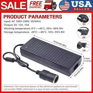 Car cigarette lighter AC 110V 220V to DC12V 15A power adapter converter inverter Car cigarette lighter AC 110V 220V to DC12V 15A power adapter converter inverter