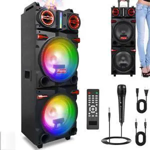 Rechargable Bluetooth Party Speaker Dual 10" Subwoofer Karaoke System LED DJ PA Rechargable Bluetooth Party Speaker Dual 10" Subwoofer Karaoke System LED DJ PA