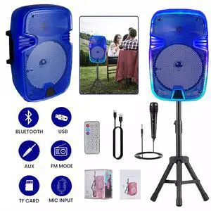 8 inch PA Portable Bluetooth Party Speaker Karaoke Boombox TWS/AUX + Mic & Stand 8 inch PA Portable Bluetooth Party Speaker Karaoke Boombox TWS/AUX + Mic & Stand