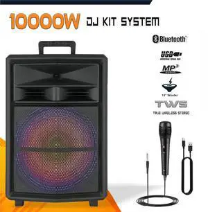 15-Inch Portable Bluetooth PA Speaker System w/Karaoke Lights & Wired Microphone 15-Inch Portable Bluetooth PA Speaker System w/Karaoke Lights & Wired Microphone