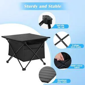 Folding Camping Table with High-Capacity Storage for Camping Hiking BBQ Black Folding Camping Table with High-Capacity Storage for Camping Hiking BBQ Black