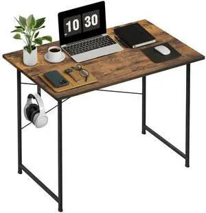 32 Inch Home Office Computer Small Desk PC Table with Headphone Hooks Brown 32 Inch Home Office Computer Small Desk PC Table with Headphone Hooks Brown