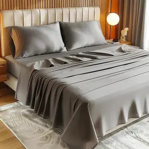 Deep Pocket Queen Size 4 Piece Sheet Set Breathable Cooling Bedding Sheets Grey Deep Pocket Queen Size 4 Piece Sheet Set Breathable Cooling Bedding Sheets Grey