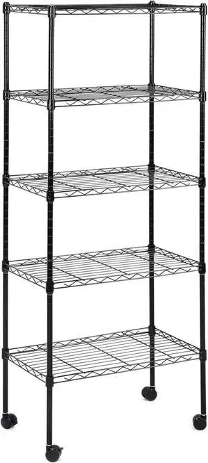 5-Tier Storage Shelves 21" W x 12" D x 54" H Wire Metal Shelving Unit Black 5-Tier Storage Shelves 21" W x 12" D x 54" H Wire Metal Shelving Unit Black