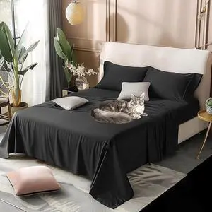 King Bed Sheet Set Cooling Breathable & Super Soft 4 Piece Bedding Sheets Black King Bed Sheet Set Cooling Breathable & Super Soft 4 Piece Bedding Sheets Black