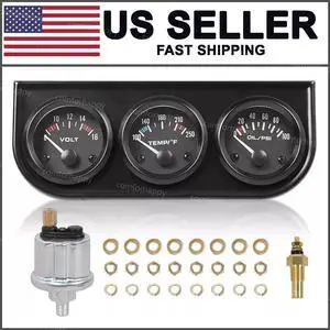 2" 52mm 3-in-1 Auto Car Triple Gauge Set Kit Water Temp Oil Pressure Volt Meter 2" 52mm 3-in-1 Auto Car Triple Gauge Set Kit Water Temp Oil Pressure Volt Meter
