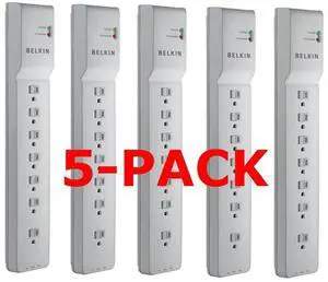 Belkin BE107200-06 7-Outlet Home Office Surge Protector Slim Design 6ft Right Angle Plug 5-Pack BE10720006-5PK Belkin BE107200-06 7-Outlet Home Office Surge Protector Slim Design 6ft Right Angle Plug 5-Pack BE10720006-5PK