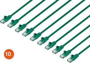 Intellinet Cat6 U/UTP Slim Network Patch Cable, 3 ft., Green, 10-Pack, 10G, 250 MHz, 100% Copper, 30 AWG, RJ45, Stranded, Snag-free, Gold-plated Contacts Intellinet Cat6 U/UTP Slim Network Patch Cable, 3 ft., Green, 10-Pack, 10G, 250 MHz, 100% Copper, 30 AWG, RJ45, Stranded, Snag-free, Gold-plated Contacts