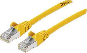Intellinet Cat6a S/FTP Network Patch Cable, 1 ft., Yellow, 10G, 500 MHz, 100% Copper, 26 AWG, RJ45, Stranded, Snag-free, Gold-plated Contacts
