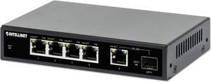 Intellinet 5-Port Gigabit Ethernet PoE+ Switch with SFP Port, Four PSE PoE Ports, IEEE 802.3at/af (PoE+/PoE) Compliant, PoE Power Budget of 91 W, Desktop Format, Wall-mount Option