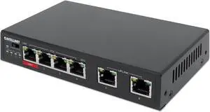Intellinet 6-Port Fast Ethernet Switch with 4 PoE Ports (1 x High-Power PoE), One High-Power 60 W PSE PoE Port, Three IEEE 802.3at/af PSE PoE Ports, PoE Power Budget of 65 W, PoE Extend Mode, Two RJ45
