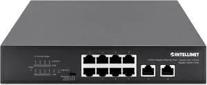 Intellinet 8-Port Gigabit Ethernet PoE+ Switch with 2 RJ45 Gigabit Uplink Ports, IEEE 802.3at/af Power over Ethernet (PoE+/PoE) Compliant, 120 W, Self-Healing Network, Endspan, Desktop