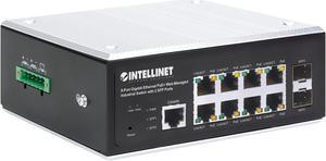Intellinet Industrial 8-Port Gigabit Ethernet PoE+ Layer 2+ Web-Managed Switch with 2 SFP Ports, IEEE 802.3at/af PoE Compliant, PoE Power Budget up to 240 W, Layer 2+/Layer 3 Lite, IP30-Rated