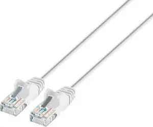 Intellinet Cat6 U/UTP Slim Network Patch Cable, 0.5 ft., White, 10G, 250 MHz, 100% Copper, 30 AWG, RJ45, Stranded, Snag-free, Gold-plated Contacts