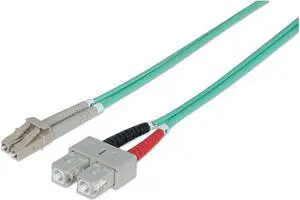 Intellinet Fiber Optic Patch Cable, Duplex, Multimode, LC/SC, 50/125 Âµm, OM3, 5.0 m (14.0 ft.), Aqua