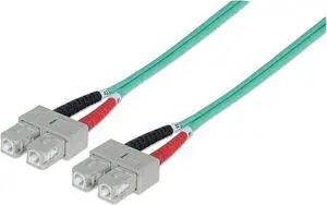 Intellinet Fiber Optic Patch Cable, Duplex, Multimode, SC/SC, 50/125 Âµm, OM3, 3.0 m (10.0 ft.), Aqua