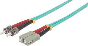 Intellinet Fiber Optic Patch Cable, Duplex, Multimode, ST/SC, 50/125 Âµm, OM3, 3 m (10 ft.), Aqua