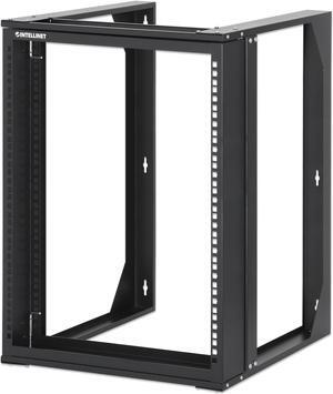 Intellinet 19" Wall Mount 2-Post Open Frame Network Rack, 12U, Hinged Swing Frame, 450 mm (17.7 in.) Depth, Flat Pack, Black RAL 9004 - OEM