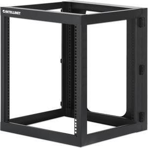 Intellinet 19" Wall Mount 4-Post Open Frame Network Rack, 12U, Hinged Swing Frame, 600 mm (23.8 in.) Depth, Assembled, Black RAL 9004 - OEM