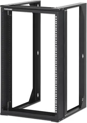 Intellinet 19" Wall Mount 2-Post Open Frame Network Rack, 15U, Hinged Swing Frame, 450 mm (17.7 in.) Depth, Flat Pack, Black RAL 9004 - OEM
