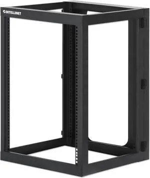 Intellinet 19" Wall Mount 4-Post Open Frame Network Rack, 15U, Hinged Swing Frame, 600 mm (23.8 in.) Depth, Assembled, Black RAL 9004 - OEM