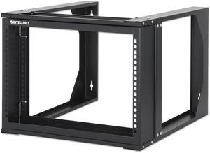 Intellinet 19" Wall Mount 2-Post Open Frame Network Rack, 6U, Hinged Swing Frame, 450 mm (17.7 in.) Depth, Flat Pack, Black RAL 9004 - OEM