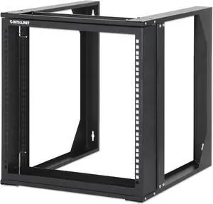 Intellinet 19" Wall Mount 2-Post Open Frame Network Rack, 9U, Hinged Swing Frame, 450 mm (17.7 in.) Depth, Flat Pack, Black RAL 9004 - OEM