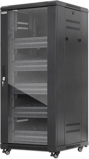 Intellinet Pro Line Network Cabinet with Integrated Fans, 27U, 23.6 in. (600 mm) Depth and Width, Roof-mounted Two-fan Ventilation Unit, Assembled, Black RAL 9004 - OEM