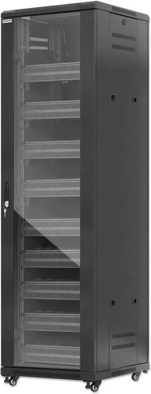 Intellinet Pro Line Network Cabinet with Integrated Fans, 42U, 23.6 in. (600 mm) Depth and Width, Roof-mounted Two-fan Ventilation Unit, Assembled, Black RAL 9004 - OEM