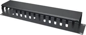 Intellinet 19" Cable Management Panel, 19" Rackmount Cable Manager, 2U, with Cover, Black