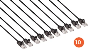 Intellinet Cat6 U/UTP Slim Network Patch Cable, 3 ft., Black, 10-Pack, 10G, 250 MHz, 100% Copper, 30 AWG, RJ45, Stranded, Snag-free, Gold-plated Contacts Intellinet Cat6 U/UTP Slim Network Patch Cable, 3 ft., Black, 10-Pack, 10G, 250 MHz, 100% Copper, 30 AWG, RJ45, Stranded, Snag-free, Gold-plated Contacts