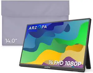ARZOPA Portable Monitor & Sleeve, 14.0'' 1080P FHD Laptop Monitor & Portable Monitor PU Sleeve Bag Combination