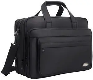 Large Briefcases For Men Work Bag Laptop Case 15.6 Inch Messenger Bags Expandable Office Business Mens Briefcase Tote Carry On Black Canvas Shoulder File Portfolio Waterproof Professional Travel