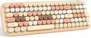 MOFII Wireless Bluetooth Keyboard for Mac, iPad, iPhone, PC, Laptop & Android, Connect up to 3 Devices Simultaneously, Portable 100-Key Typewriter Retro Round Keycaps Keyboard- Milk Tea Colorful