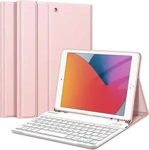 Fintie Keyboard Case for iPad 9th / 8th / 7th Generation (2021/2020/2019) 10.2 Inch, Soft TPU Back Stand Cover with Pencil Holder, Magnetically Detachable Bluetooth Keyboard, Rose Gold