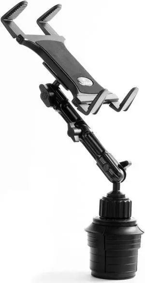 Tackform Tablet Cup Holder Mount for Car or Truck [Enduro Series ] Heavy Duty ELD Mount - Aluminum 3-Way Adjustable Arm with Universal Spring Loaded Tablet Cradle