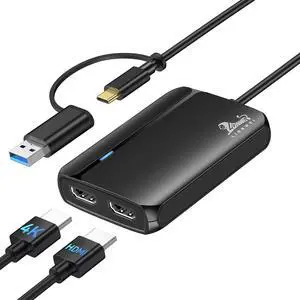 LIONWEI USB 3.0 & USB C to Dual HDMI Adapter for MacBook Pro/Air, HDMI Splitter for 2 Monitor with 4K & 1080p HDMI for Mac, Windows, Thunderbolt 3/4, Lenovo, Thinkpad, XPS, and More USB A or C Device