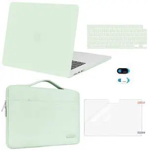 MOSISO Compatible with MacBook Air 15 inch Case 2025 2024 2023 Release M4 A3241 M3 A3114 M2 A2941, Plastic Hard Shell&Carrying Sleeve Bag&Keyboard Cover&Webcam Cover&Screen Protector, Tea Green