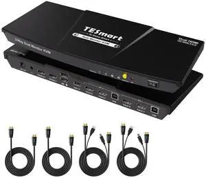 TESmart HDMI KVM Switch 2 Monitors 2 Computers 4K@60Hz, USB 2.0, Dual Monitor KVM Switch HDMI 2 Port Extended Display, EDID emulators, L/R Audio, Hotkey Switch, Button Switch with Input Cables