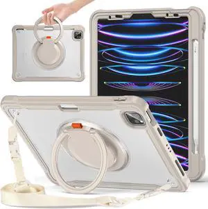 Batianda Ultimate Case for iPad Pro 12.9-inch 2022 6th M2 /2021 (5rd Generation) / iPad Pro 12.9" 4th/3rd Gen Rugged Shockproof Tablet Cover with 360deg Rotatable Kickstand & Shoulder Strap, Khaki