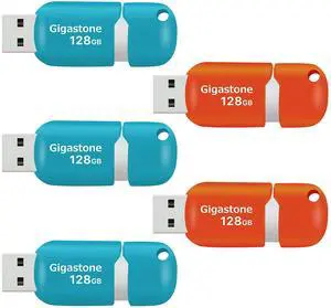 [Gigastone] V10 128GB 5-Pack USB 2.0 Flash Drive Thumb Drive Memory Stick Pen Drive Retractable Design (Multi Color)