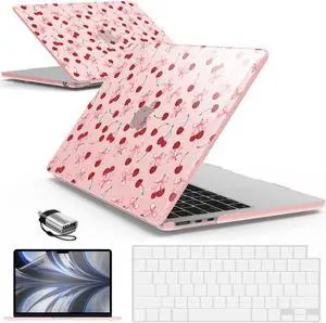 IBENZER Compatible with 2025 2024 2023 2022 MacBook Air 13 inch Case M4 A3240 M3 A3113 M2 A2681, Hardshell Case & KeyboardCover & ScreenFilm & Type-C for Mac Air 13.6, Cherry, AT13-KK-CHRY+2TC