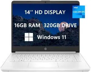 HP 14 HD Laptop, 2023 Newest Upgrade, Intel Intel Celeron N4120(4-core), 16GB RAM, 320GB(64GB SSD+256GB Card), Webcam, Bluetooth, USB-C, White, Windows 11, School and Business Ready, ROKC HDMI Cable HP 14 HD Laptop, 2023 Newest Upgrade, Intel Intel Celeron N4120(4-core), 16GB RAM, 320GB(64GB SSD+256GB Card), Webcam, Bluetooth, USB-C, White, Windows 11, School and Business Ready, ROKC HDMI Cable
