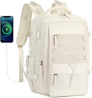 Travel Backpack for Women Men 17 Inch Laptop Backpacks with USB Port Carry on Bag Airline Approved Large College School Bookbags Waterproof Work Business Sport Rucksack Casual Daypack (White)