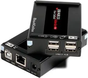 Basicolor USB Extender 262ft(80m) Kit with 4 USB 2.0 Hub, USB Over Ethernet Cat5e/6/7 Extension, USB RJ45 Extender Support All Operating System, Plug&Play, Two Web Cameras Work Synchronously.