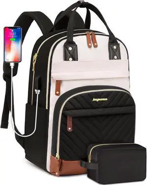 bagswan Backpack for Women 15.6 Inch Laptop Backpack Work Business Backpacks Purse Waterproof Computer College Backpacks Nurse Bag Backbag 2 Sets Casual Daypack for Travel Black